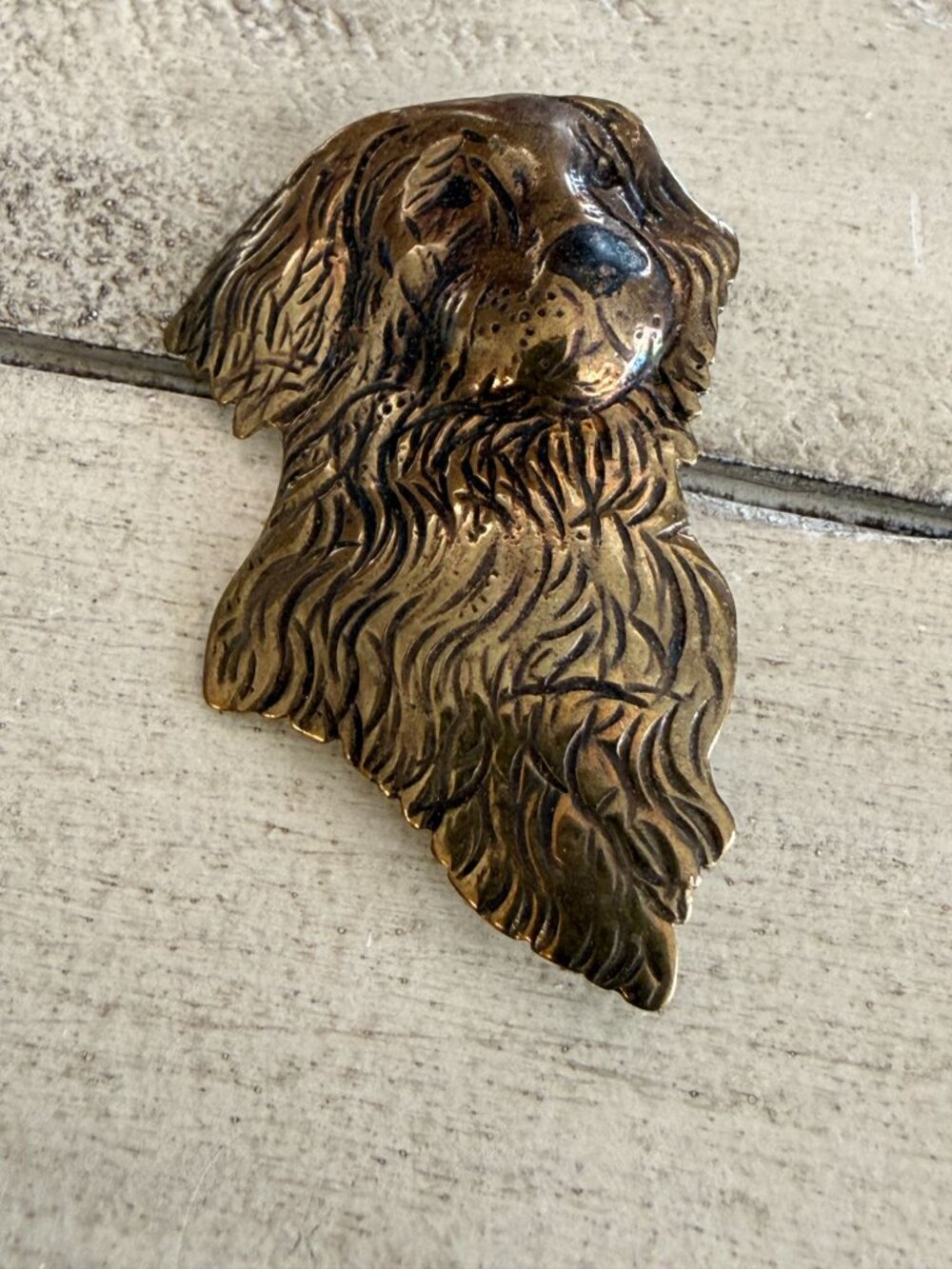 Vintage Brass Dog Head Brooch Pin Golden Retriever Spaniel Hand‑Signed - Picture 6 of 8